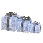 Set of 3 Christmas Gift Boxes Display With Lights Jewelled Wire and Silver Bows