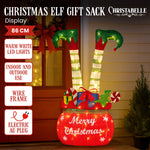 Elf in Gift Sack Christmas Display Warm White LED Lights 86cm Decoration Yard Lawn