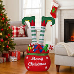 Elf in Gift Sack Christmas Display Warm White LED Lights 86cm Decoration Yard Lawn