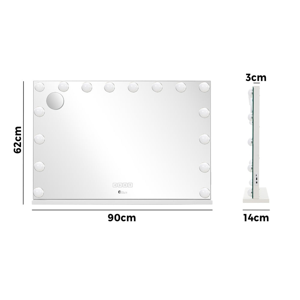 Bluetooth Hollywood Vanity Makeup Mirror LED Light 16 Bulbs 90x62cm Metal Frame