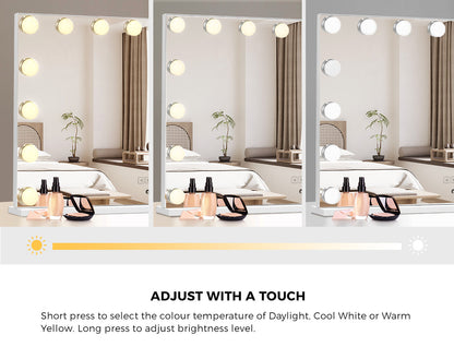 Bluetooth Hollywood Vanity Makeup Mirror LED Light 16 Bulbs 90x62cm Metal Frame