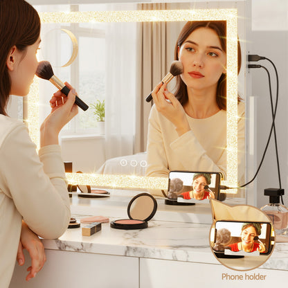 Makeup Mirror 60x50cm 360～ Rotatable Vanity Mirror with Lights Crystal LED