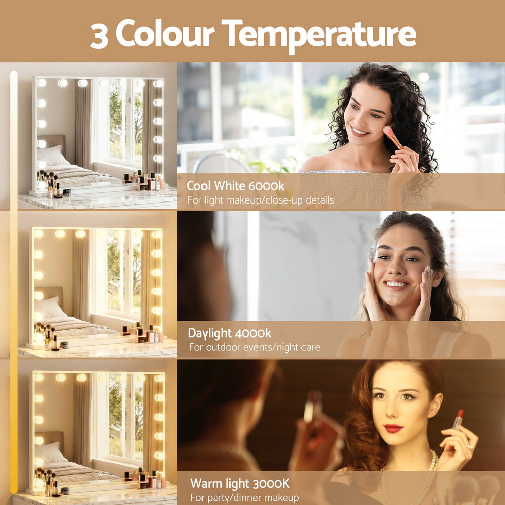 80x60cm Hollywood Vanity Mirror - LED Light Tabletop White