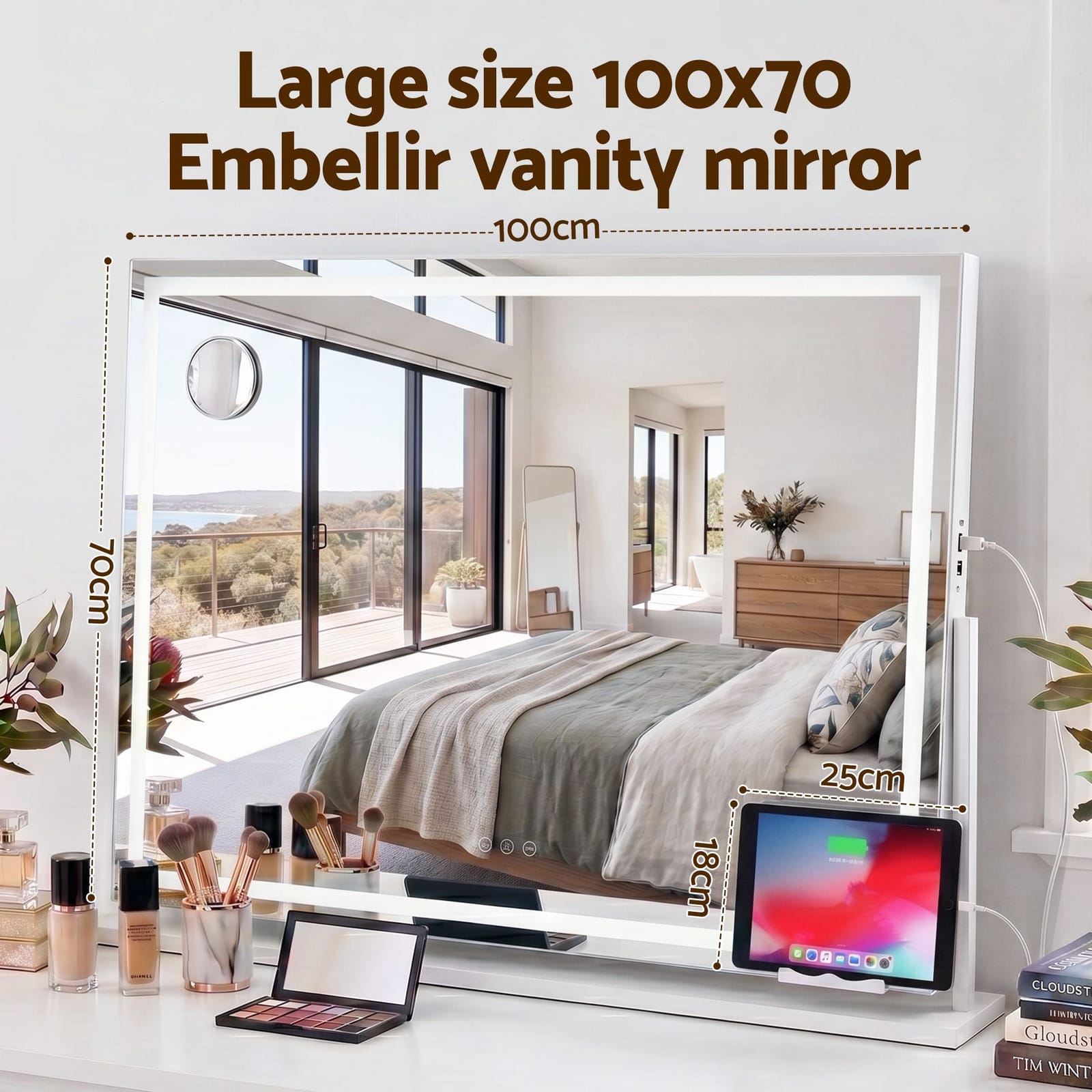 LED Vanity Mirror 100x70cm 10x Magnifying | HomeAndLiving - 8