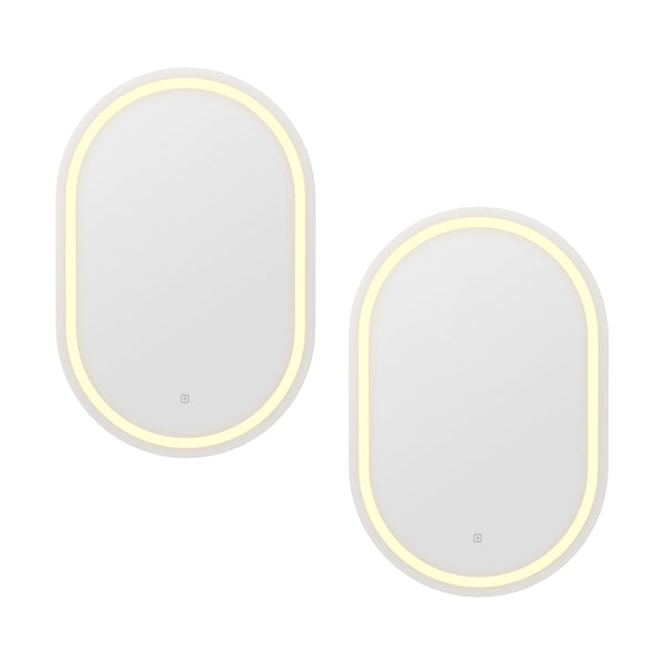  2 LED Wall Mirror With Light 50X75CM Bathroom Decor Oval Mirrors Vanity
