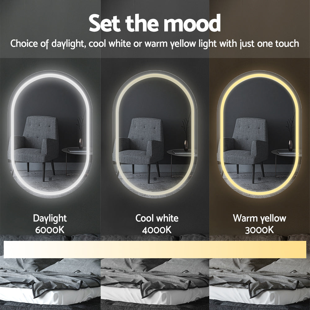 2 LED Wall Mirror With Light 50X75CM Bathroom Decor Oval Mirrors Vanity