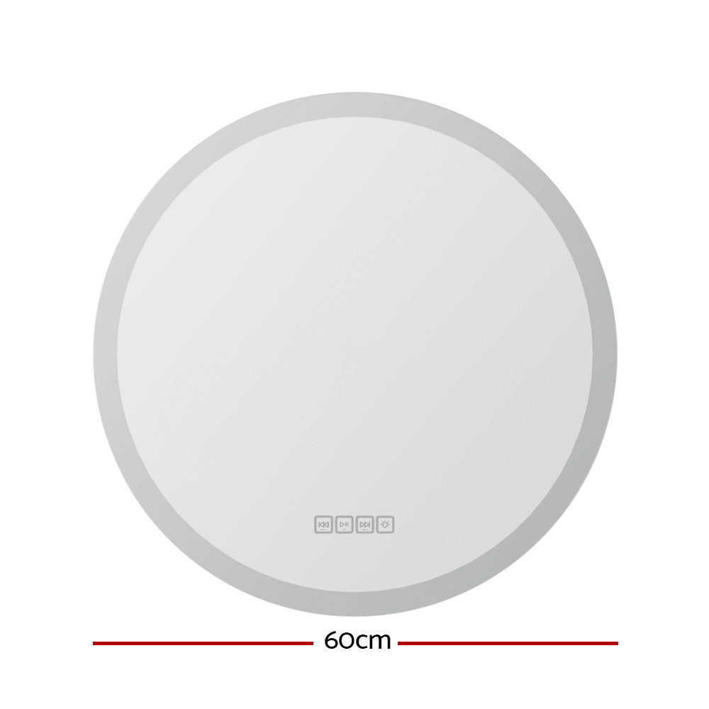 Bluetooth Led Wall Mirror With Light 60Cm Bathroom Decor Round Mirrors