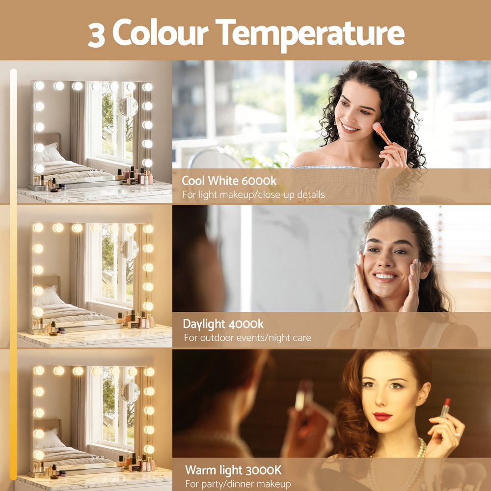 Embellir Makeup Mirror 58x46cm Hollywood Vanity with LED Light Tabletop Wall