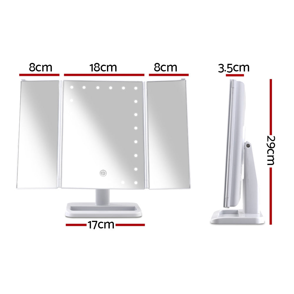 Makeup Mirror With 24 Led Light Tri-Fold Dimmable Tabletop Storage