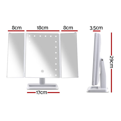 Makeup Mirror With 24 Led Light Tri-Fold Dimmable Tabletop Storage