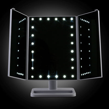 Makeup Mirror With 24 Led Light Tri-Fold Dimmable Tabletop Storage