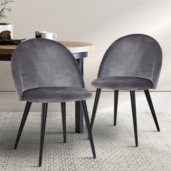  Dining Chairs Set Of 2 Velvet Solid Curved Dark Grey