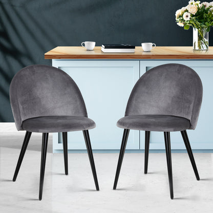 Dining Chairs Set Of 2 Velvet Solid Curved Dark Grey