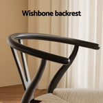 1X Dining Chair Wooden Rattan Wishbone Black