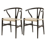 Dining Chairs Wooden Rattan Wishbone Black/Oak