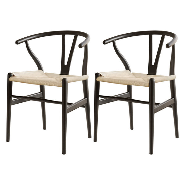  Dining Chairs Wooden Rattan Wishbone Black/Oak