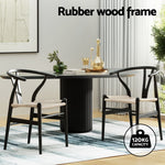 Dining Chairs Wooden Rattan Wishbone Black/Oak