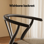 Dining Chairs Wooden Rattan Wishbone Black/Oak