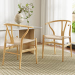 Dining Chairs Wooden Rattan Wishbone Black/Oak