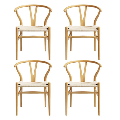 2 Set of 4 Dining Chairs Wooden Rattan Seat Wishbone Back