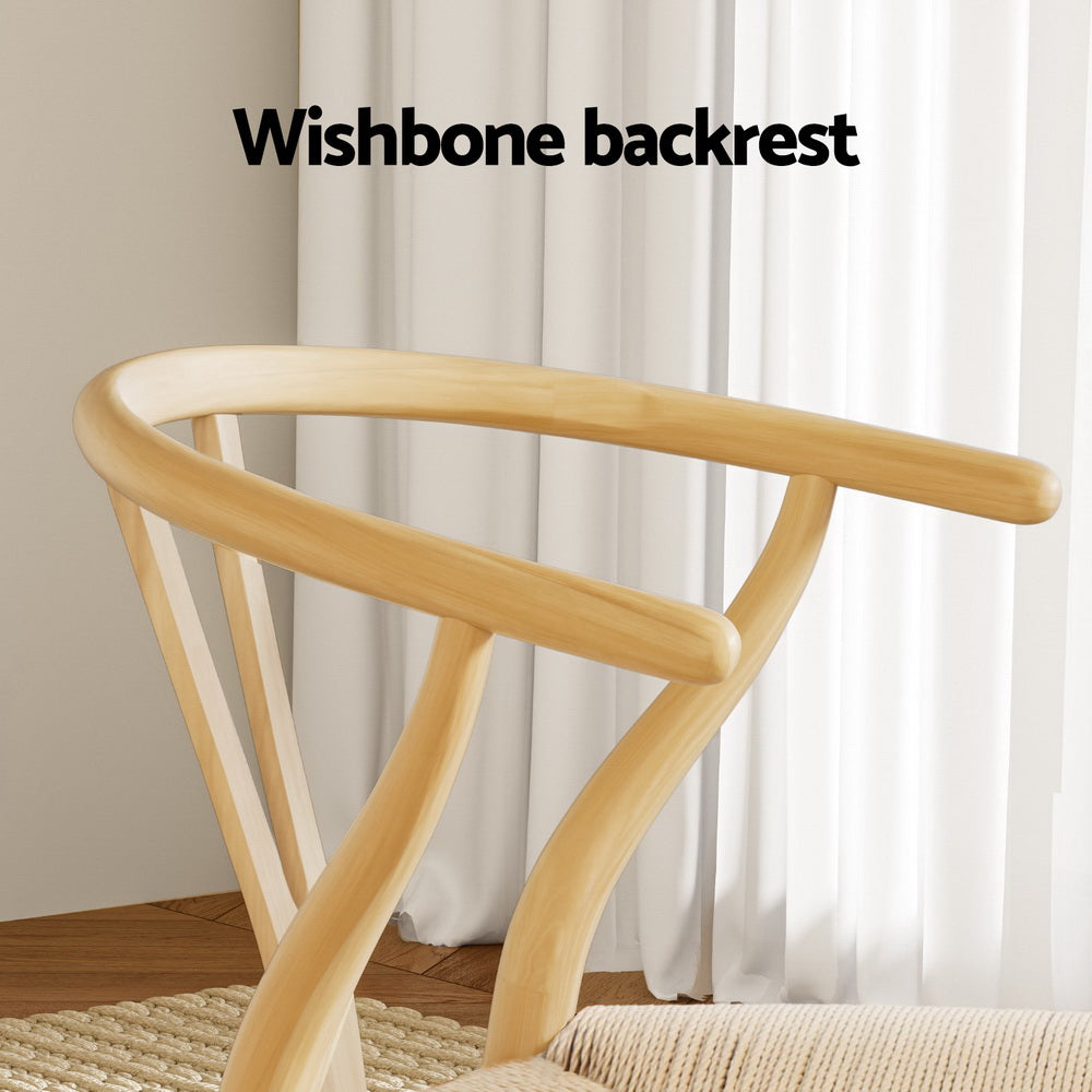 3 Set of 4 Dining Chairs Wooden Rattan Seat Wishbone Back