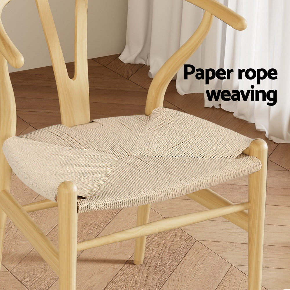 3 Set of 6 Dining Chairs Wooden Rattan Seat Wishbone Back