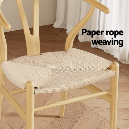 3 Set of 6 Dining Chairs Wooden Rattan Seat Wishbone Back