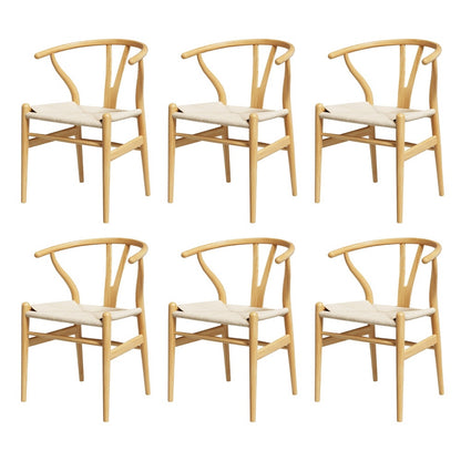4 Set of 6 Dining Chairs Wooden Rattan Seat Wishbone Back