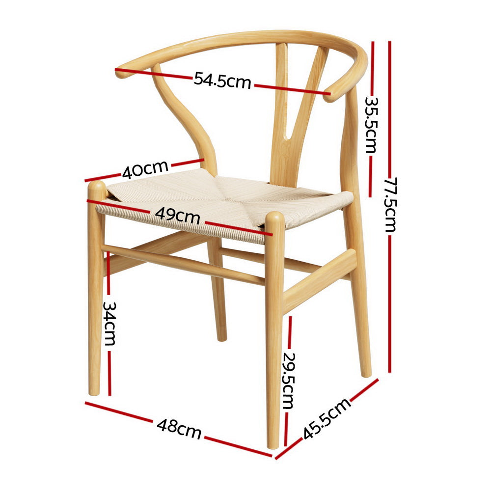 5 Set of 4 Dining Chairs Wooden Rattan Seat Wishbone Back