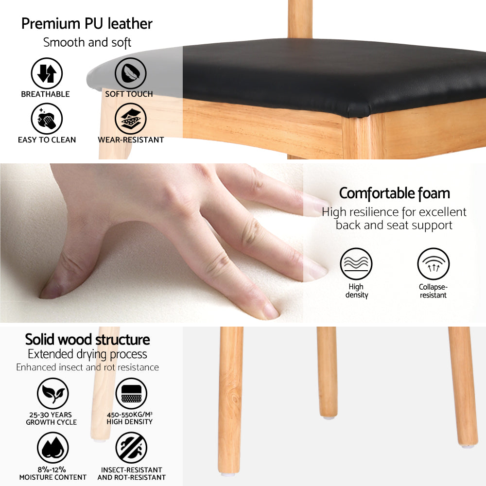 Dining Chair Rubber Wood Leather Seat Black