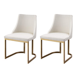 Dining Chairs Set Of 2 Linen Fabric Frame Beige