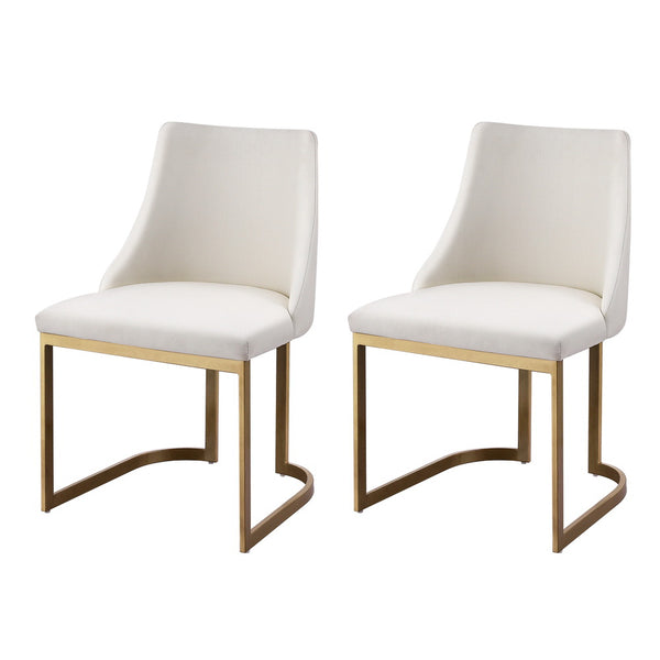  Dining Chairs Set Of 2 Linen Fabric Frame Beige