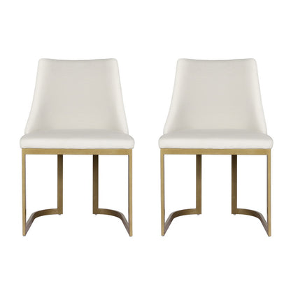 Dining Chairs Set Of 2 Linen Fabric Frame Beige