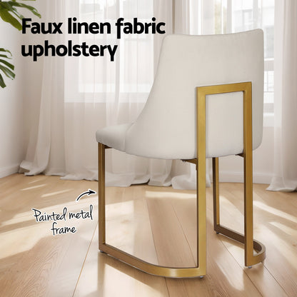 Dining Chairs Set Of 2 Linen Fabric Frame Beige