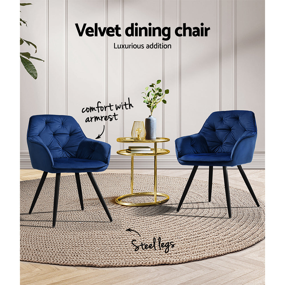 Dining Chairs Set Of 2 Velvet Diamond Tufted Armchair Blue