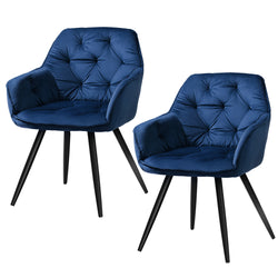 Dining Chairs Set Of 2 Velvet Diamond Tufted Armchair Blue