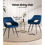 Dining Chairs Set of 2 Velvet Hollow Armchair Blue