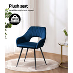 Dining Chairs Set of 2 Velvet Hollow Armchair Blue