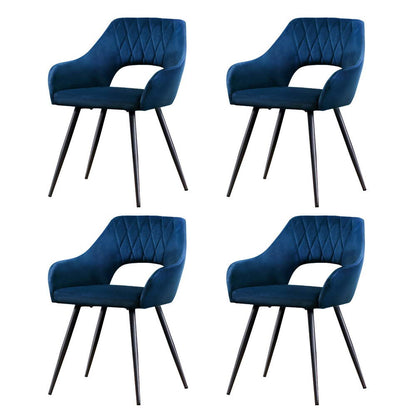 Dining Chairs Set of 4 Velvet Hollow Armchair Blue