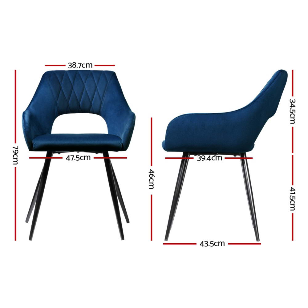Dining Chairs Set of 4 Velvet Hollow Armchair Blue
