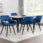 Dining Chairs Set of 4 Velvet Hollow Armchair Blue