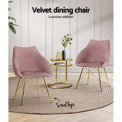 Set of 2 Valisa Dining Chairs Kitchen Chairs Upholstered Velvet Pink