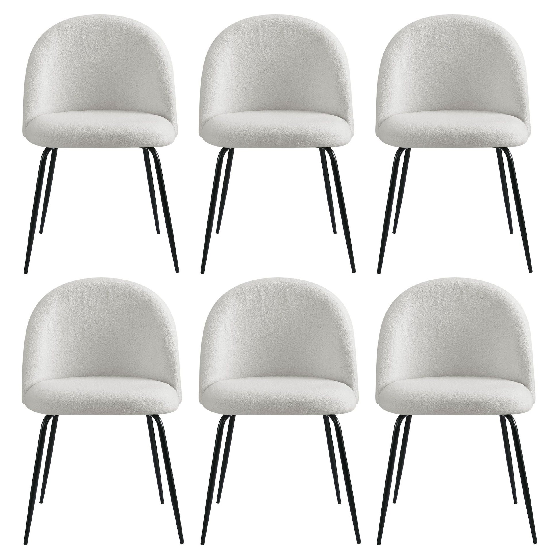 Boucle Dining Chairs Set of 6 Sherpa White | HomeAndLiving - 9