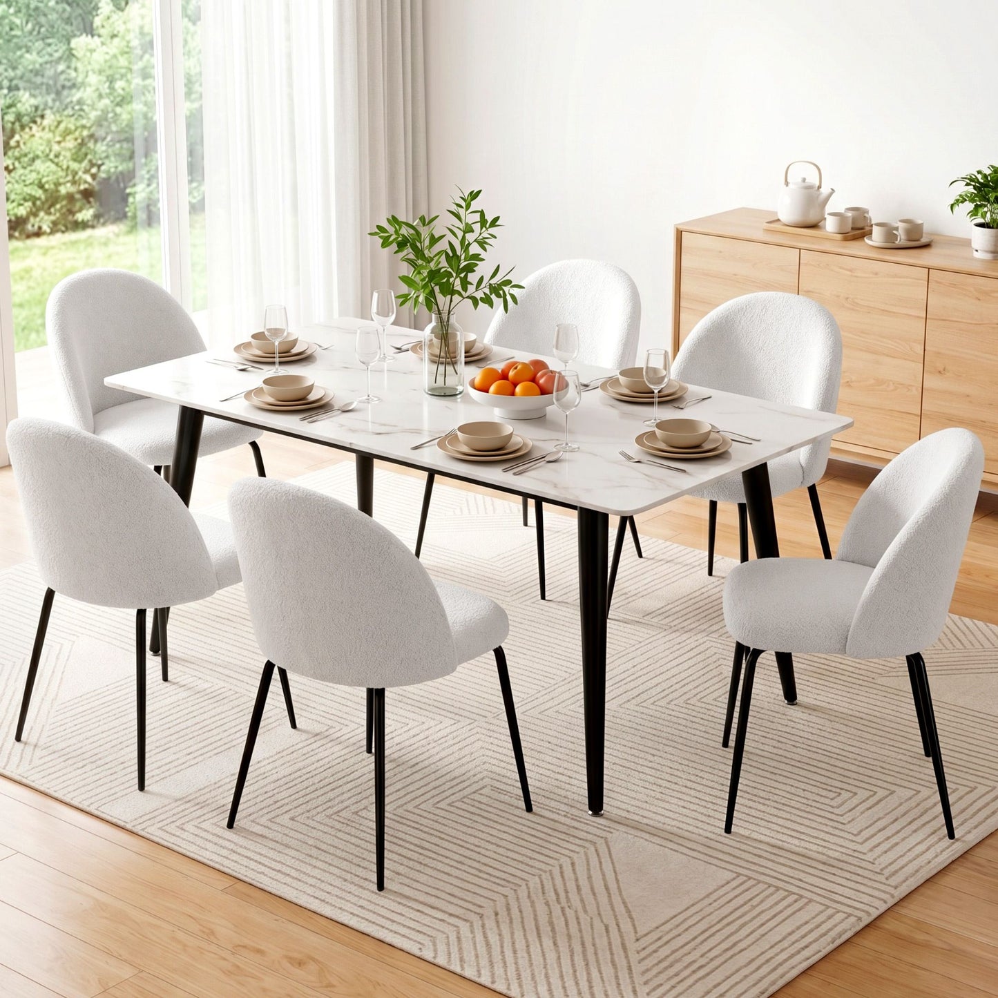 Boucle Dining Chairs Set of 6 Sherpa White | HomeAndLiving - 7