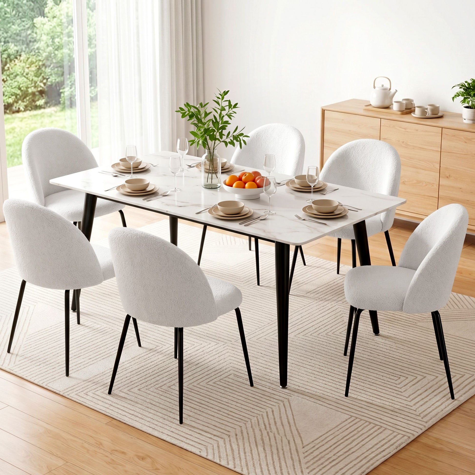 Boucle Dining Chairs Set of 6 Sherpa White | HomeAndLiving - 7