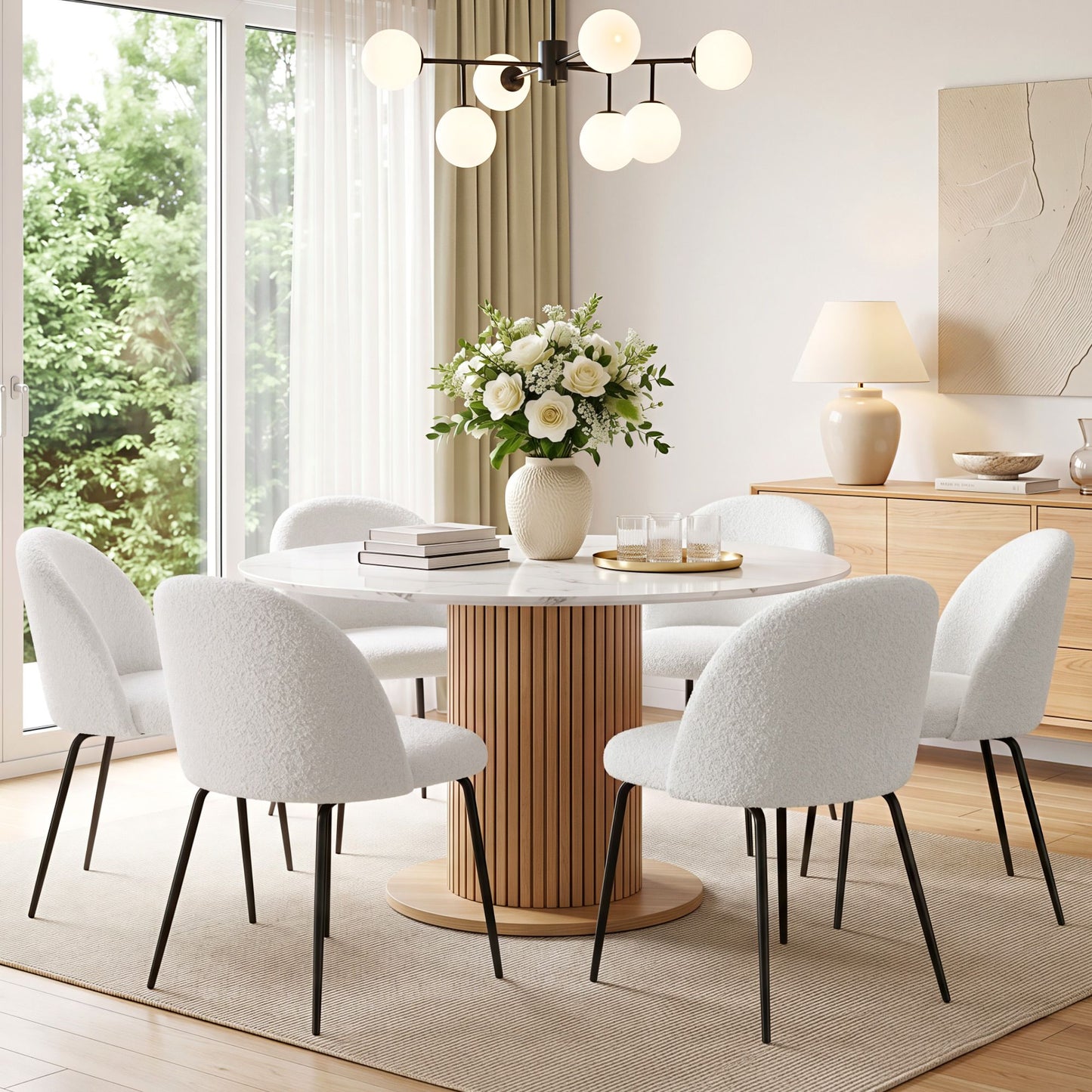 Boucle Dining Chairs Set of 6 Sherpa White | HomeAndLiving - 4