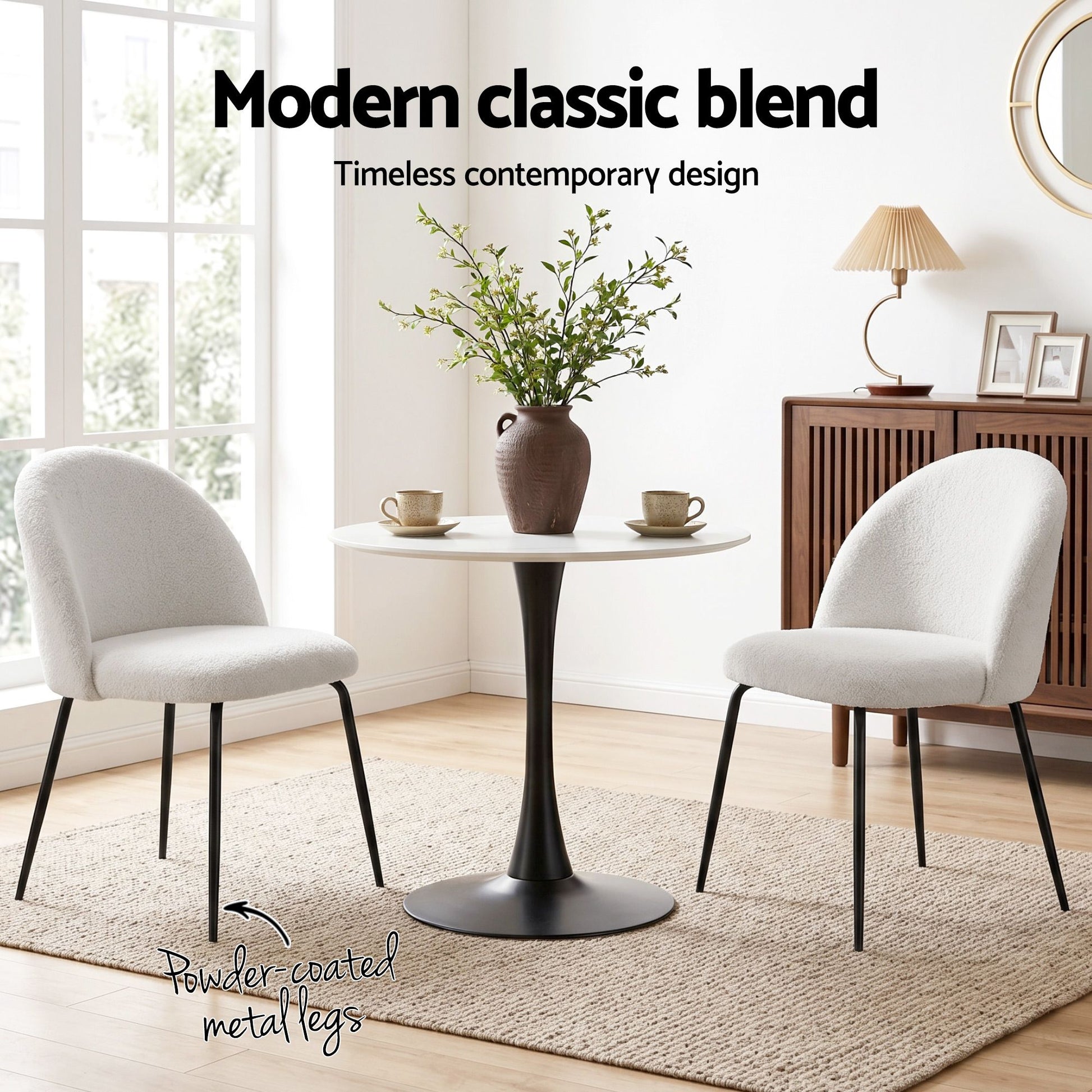Boucle Dining Chairs Set of 6 Sherpa White | HomeAndLiving - 6
