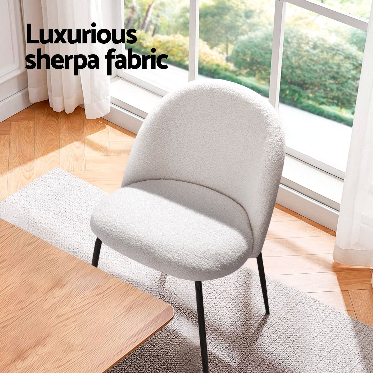 Boucle Dining Chairs Set of 6 Sherpa White | HomeAndLiving - 3