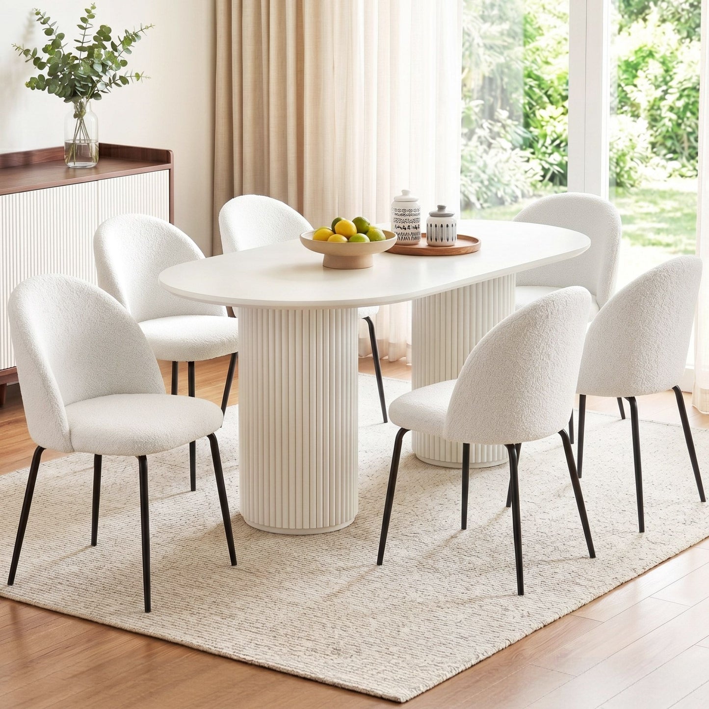 Boucle Dining Chairs Set of 6 Sherpa White | HomeAndLiving