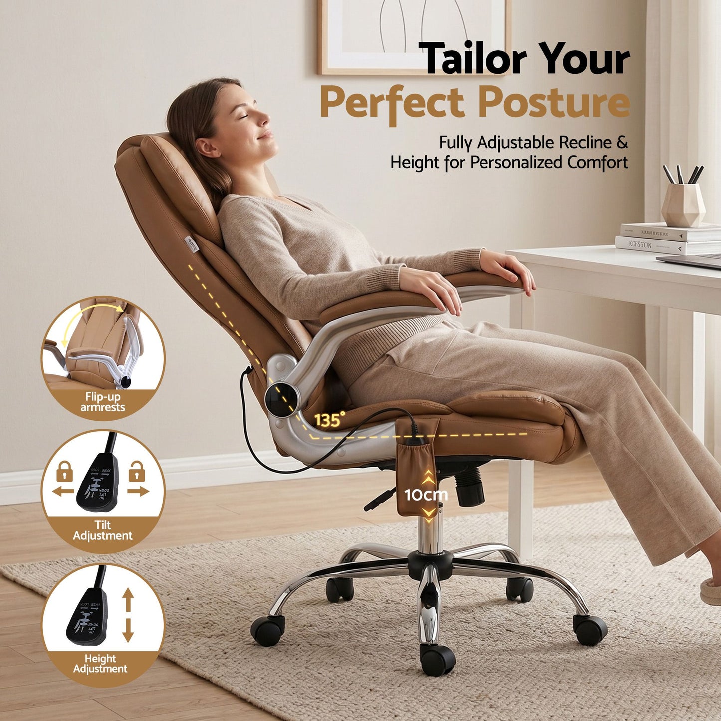 8 Point Massage Office Chair Pu Leather Espresso